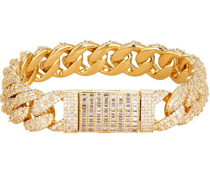 18MM Emerald Cut Moissanite 11.2Ct Bracelet Gold Tone 8In - Master of Bling